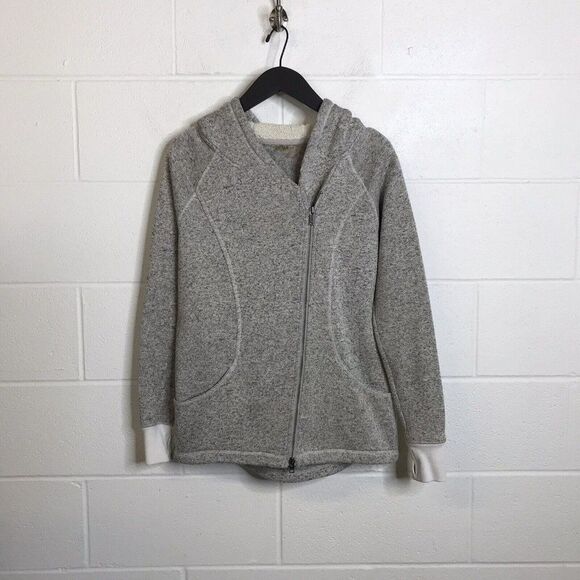 Zella Womens Gray Sweater Knit Asymmetrical ZIp Hooded Jacket Athleisure Small - Picture 1 of 12